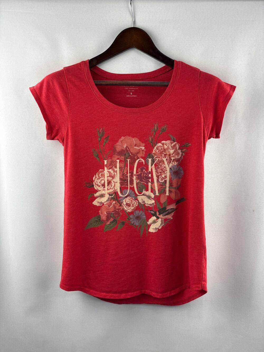 Women’s Lucky Brand Small Red Lucky Floral Graphic T-Shirt